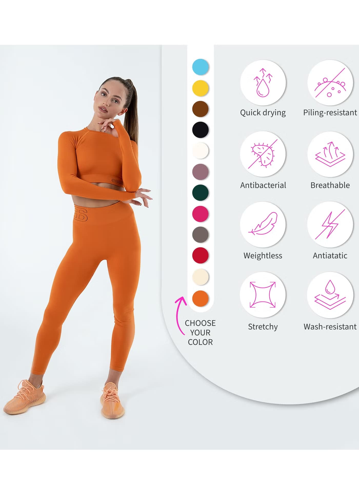 Long Sleeve Crop Top — Orange Amber