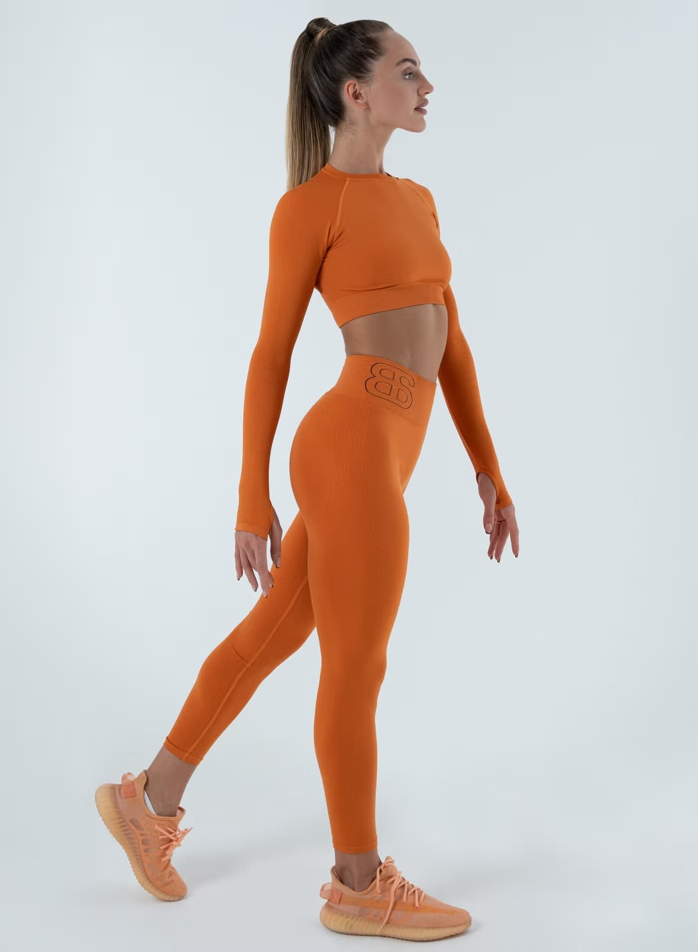 Long Sleeve Crop Top — Orange Amber